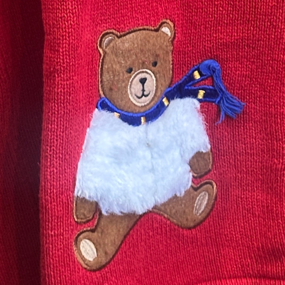 Crystal Kobe Red Bear Snowflake Knit Cardigan Sweater Women's Size L Holiday - Picture 2 of 4